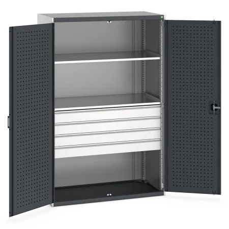 40022088 - Armoire CUBIO SMF-13620 - Avec Portes Perfo, 4 Tiroirs, 2 Tablettes - LxPxH 1300x650x2000mm - Gris Anthracite RAL 7016 40022088 - Armoire CUBIO SMF-13620 - Avec Portes Perfo, 4 Tiroirs, 2 Tablettes - LxPxH 1300x650x2000mm - Gris Anthracite RAL 7016