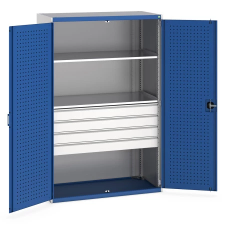 40022088 - Armoire CUBIO SMF-13620 - Avec Portes Perfo, 4 Tiroirs, 2 Tablettes - LxPxH 1300x650x2000mm - Bleu Gentiane RAL 5010 40022088 - Armoire CUBIO SMF-13620 - Avec Portes Perfo, 4 Tiroirs, 2 Tablettes - LxPxH 1300x650x2000mm - Bleu Gentiane RAL 5010