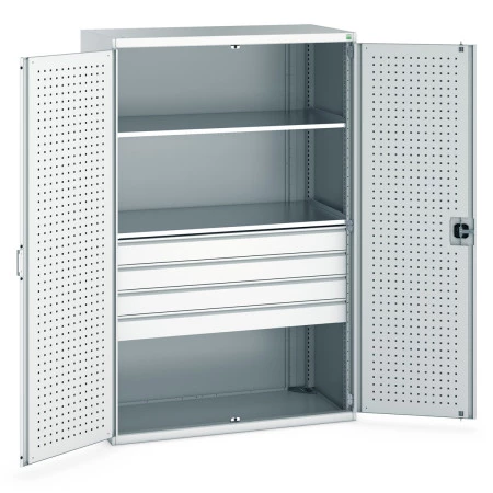 40022088 - Armoire CUBIO SMF-13620 - Avec Portes Perfo, 4 Tiroirs, 2 Tablettes - LxPxH 1300x650x2000mm - Gris Clair RAL 7035 40022088 - Armoire CUBIO SMF-13620 - Avec Portes Perfo, 4 Tiroirs, 2 Tablettes - LxPxH 1300x650x2000mm - Gris Clair RAL 7035
