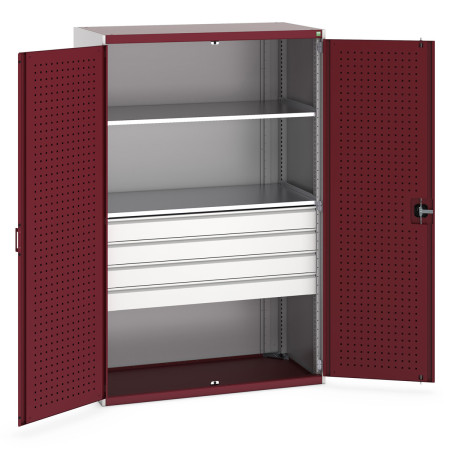 40022088 - Armoire CUBIO SMF-13620 - Avec Portes Perfo, 4 Tiroirs, 2 Tablettes - LxPxH 1300x650x2000mm - Rouge Pourpre RAL 3004 40022088 - Armoire CUBIO SMF-13620 - Avec Portes Perfo, 4 Tiroirs, 2 Tablettes - LxPxH 1300x650x2000mm - Rouge Pourpre RAL 3004