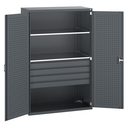 40022088 - Armoire CUBIO SMF-13620 - Avec Portes Perfo, 4 Tiroirs, 2 Tablettes - LxPxH 1300x650x2000mm - Full Gris Anthracite RAL 7016 40022088 - Armoire CUBIO SMF-13620 - Avec Portes Perfo, 4 Tiroirs, 2 Tablettes - LxPxH 1300x650x2000mm - Full Gris Anthracite RAL 7016