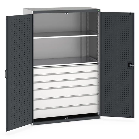 40022141 - CUBIO Armoire SMF 13620-117 - Avec 6 Tiroirs, 2 Tablettes - LxPxH 1300x650x2000mm - Gris Anthracite RAL 7016 40022141 - CUBIO Armoire SMF 13620-117 - Avec 6 Tiroirs, 2 Tablettes - LxPxH 1300x650x2000mm - Gris Anthracite RAL 7016