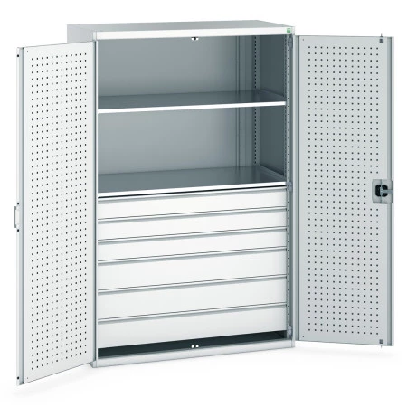 40022141 - CUBIO Armoire SMF 13620-117 - Avec 6 Tiroirs, 2 Tablettes - LxPxH 1300x650x2000mm - Gris Clair RAL 7035 40022141 - CUBIO Armoire SMF 13620-117 - Avec 6 Tiroirs, 2 Tablettes - LxPxH 1300x650x2000mm - Gris Clair RAL 7035