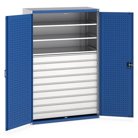 40022089 - CUBIO Armoire SMF-13620 - Avec 9 Tiroirs, 3 Tablettes - LxPxH 1300x650x2000mm - Bleu Gentiane RAL 5010 40022089 - CUBIO Armoire SMF-13620 - Avec 9 Tiroirs, 3 Tablettes - LxPxH 1300x650x2000mm - Bleu Gentiane RAL 5010