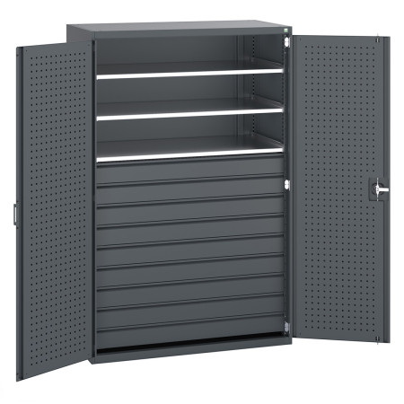 40022089 - CUBIO Armoire SMF-13620 - Avec 9 Tiroirs, 3 Tablettes - LxPxH 1300x650x2000mm - Full Gris Anthracite RAL 7016 40022089 - CUBIO Armoire SMF-13620 - Avec 9 Tiroirs, 3 Tablettes - LxPxH 1300x650x2000mm - Full Gris Anthracite RAL 7016