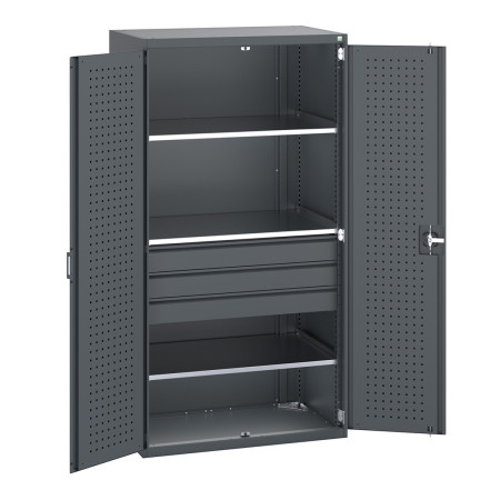 40021109 - Armoire CUBIO SMF-10620-110 - Portes Perfo, 3 Tiroirs, 3 Tablettes - LxPxH 1050x650x2000mm - Full Gris Anthracite RAL 7016 40021109 - Armoire CUBIO SMF-10620-110 - Portes Perfo, 3 Tiroirs, 3 Tablettes - LxPxH 1050x650x2000mm - Full Gris Anthracite RAL 7016