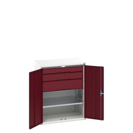 16926454 - VERSO Armoire Polyvalente - Avec 1 Tablette, 3 Tiroirs - LxPxH 800x550x1000mm - Rouge Pourpre RAL 3004 16926454 - VERSO Armoire Polyvalente - Avec 1 Tablette, 3 Tiroirs - LxPxH 800x550x1000mm - Rouge Pourpre RAL 3004