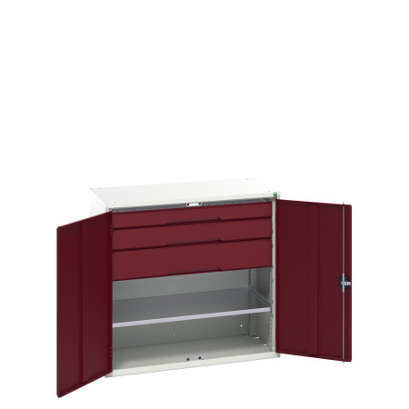 16926554 - VERSO Armoire Polyvalente - Avec 1 Tablette, 3 Tiroirs - LxPxH 1050x550x1000mm - Rouge Pourpre RAL 3004 16926554 - VERSO Armoire Polyvalente - Avec 1 Tablette, 3 Tiroirs - LxPxH 1050x550x1000mm - Rouge Pourpre RAL 3004