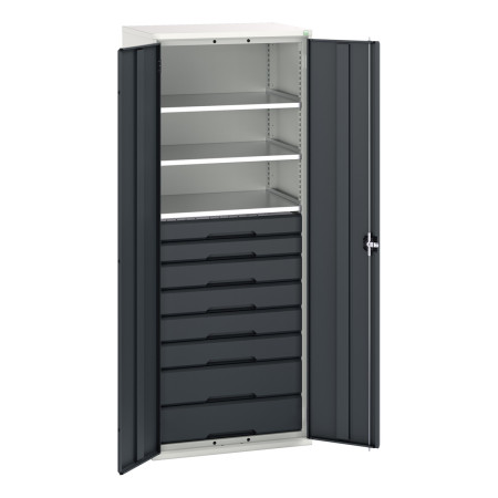 16926458 - VERSO Armoire Polyvalente - Avec 3 Tablettes, 8 Tiroirs - LxPxH 800x550x2000mm - Gris Anthracite RAL 7016 16926458 - VERSO Armoire Polyvalente - Avec 3 Tablettes, 8 Tiroirs - LxPxH 800x550x2000mm - Gris Anthracite RAL 7016