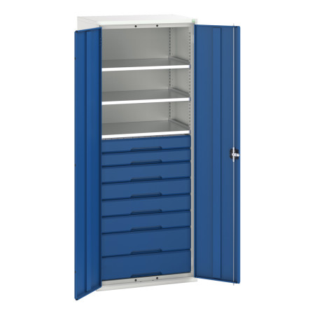 16926458 - VERSO Armoire Polyvalente - Avec 3 Tablettes, 8 Tiroirs - LxPxH 800x550x2000mm - Bleu Gentiane RAL 5010 16926458 - VERSO Armoire Polyvalente - Avec 3 Tablettes, 8 Tiroirs - LxPxH 800x550x2000mm - Bleu Gentiane RAL 5010