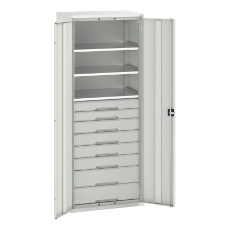 16926458 - VERSO Armoire Polyvalente - Avec 3 Tablettes, 8 Tiroirs - LxPxH 800x550x2000mm - Gris Clair RAL 7035 16926458 - VERSO Armoire Polyvalente - Avec 3 Tablettes, 8 Tiroirs - LxPxH 800x550x2000mm - Gris Clair RAL 7035