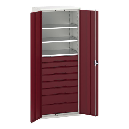 16926458 - VERSO Armoire Polyvalente - Avec 3 Tablettes, 8 Tiroirs - LxPxH 800x550x2000mm - Rouge Pourpre RAL 3004 16926458 - VERSO Armoire Polyvalente - Avec 3 Tablettes, 8 Tiroirs - LxPxH 800x550x2000mm - Rouge Pourpre RAL 3004