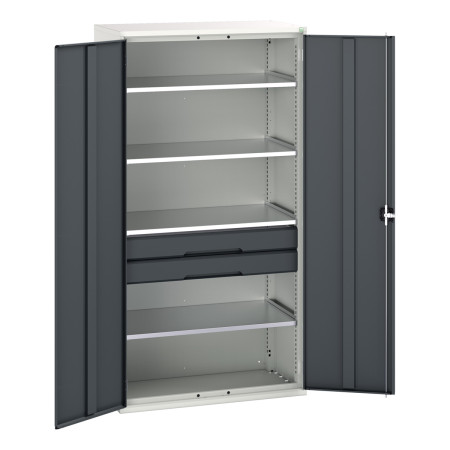 16926574 - VERSO Armoire Polyvalente - Avec 4 Tablettes, 2 Tiroirs - LxPxH 1050x550x2000mm - Gris Anthracite RAL 7016 16926574 - VERSO Armoire Polyvalente - Avec 4 Tablettes, 2 Tiroirs - LxPxH 1050x550x2000mm - Gris Anthracite RAL 7016