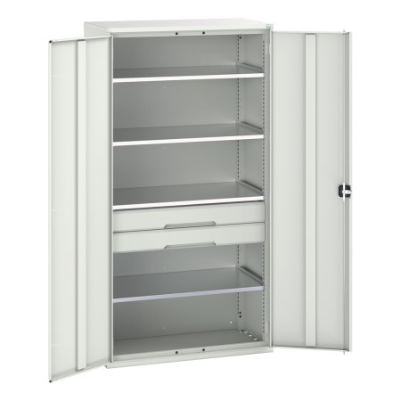 16926574 - VERSO Armoire Polyvalente - Avec 4 Tablettes, 2 Tiroirs - LxPxH 1050x550x2000mm - Gris Clair RAL 7035 16926574 - VERSO Armoire Polyvalente - Avec 4 Tablettes, 2 Tiroirs - LxPxH 1050x550x2000mm - Gris Clair RAL 7035