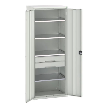 16926455 - VERSO Armoire Polyvalente - Avec 4 Tablettes, 2 Tiroirs - LxPxH 800x550x2000mm - Gris Clair RAL 7035 16926455 - VERSO Armoire Polyvalente - Avec 4 Tablettes, 2 Tiroirs - LxPxH 800x550x2000mm - Gris Clair RAL 7035