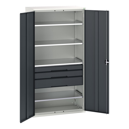16926575 - VERSO Armoire Polyvalente - Avec 4 Tablettes, 3 Tiroirs - LxPxH 1050x550x2000mm - Gris Anthracite RAL 7016 16926575 - VERSO Armoire Polyvalente - Avec 4 Tablettes, 3 Tiroirs - LxPxH 1050x550x2000mm - Gris Anthracite RAL 7016
