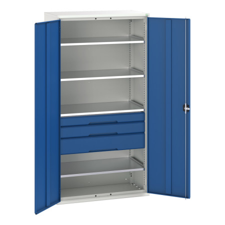 16926575 - VERSO Armoire Polyvalente - Avec 4 Tablettes, 3 Tiroirs - LxPxH 1050x550x2000mm - Bleu Gentiane RAL 5010 16926575 - VERSO Armoire Polyvalente - Avec 4 Tablettes, 3 Tiroirs - LxPxH 1050x550x2000mm - Bleu Gentiane RAL 5010
