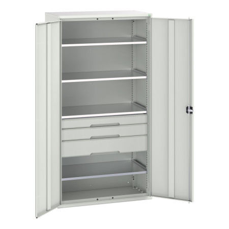 16926575 - VERSO Armoire Polyvalente - Avec 4 Tablettes, 3 Tiroirs - LxPxH 1050x550x2000mm - Gris Clair RAL 7035 16926575 - VERSO Armoire Polyvalente - Avec 4 Tablettes, 3 Tiroirs - LxPxH 1050x550x2000mm - Gris Clair RAL 7035