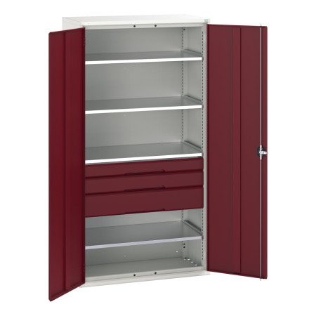 16926575 - VERSO Armoire Polyvalente - Avec 4 Tablettes, 3 Tiroirs - LxPxH 1050x550x2000mm - Rouge Pourpre RAL 3004 16926575 - VERSO Armoire Polyvalente - Avec 4 Tablettes, 3 Tiroirs - LxPxH 1050x550x2000mm - Rouge Pourpre RAL 3004
