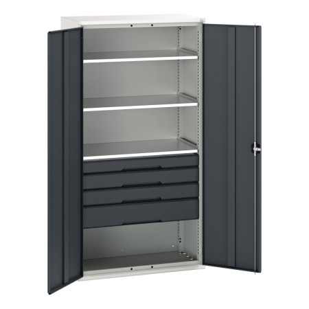 16926576 - VERSO Armoire Polyvalente - Avec 3 Tablettes, 4 Tiroirs - LxPxH 1050x550x2000mm - Gris Anthracite RAL 7016 16926576 - VERSO Armoire Polyvalente - Avec 3 Tablettes, 4 Tiroirs - LxPxH 1050x550x2000mm - Gris Anthracite RAL 7016