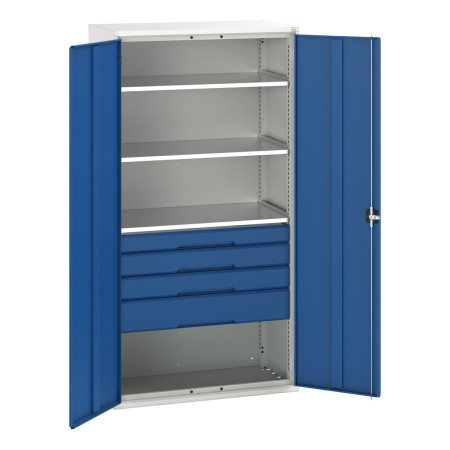 16926576 - VERSO Armoire Polyvalente - Avec 3 Tablettes, 4 Tiroirs - LxPxH 1050x550x2000mm - Bleu Gentiane RAL 5010 16926576 - VERSO Armoire Polyvalente - Avec 3 Tablettes, 4 Tiroirs - LxPxH 1050x550x2000mm - Bleu Gentiane RAL 5010