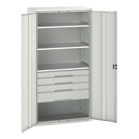 16926576 - VERSO Armoire Polyvalente - Avec 3 Tablettes, 4 Tiroirs - LxPxH 1050x550x2000mm - Gris Clair RAL 7035 16926576 - VERSO Armoire Polyvalente - Avec 3 Tablettes, 4 Tiroirs - LxPxH 1050x550x2000mm - Gris Clair RAL 7035