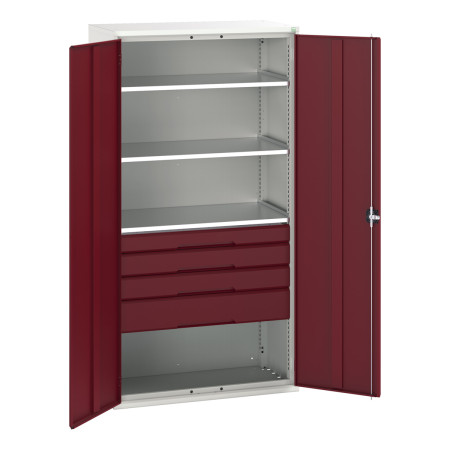 16926576 - VERSO Armoire Polyvalente - Avec 3 Tablettes, 4 Tiroirs - LxPxH 1050x550x2000mm - Rouge Pourpre RAL 3004 16926576 - VERSO Armoire Polyvalente - Avec 3 Tablettes, 4 Tiroirs - LxPxH 1050x550x2000mm - Rouge Pourpre RAL 3004
