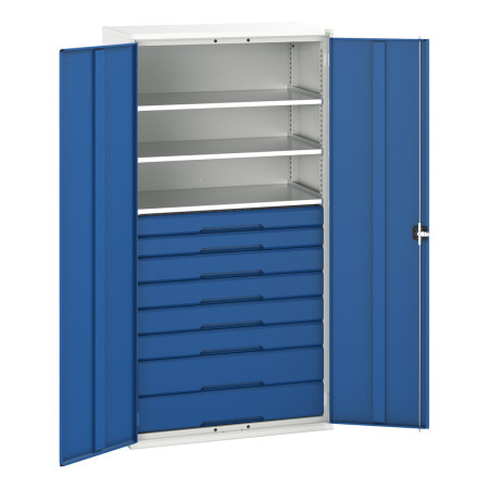 16926577 - VERSO Armoire Polyvalente - Avec 3 Tablettes, 8 Tiroirs - LxPxH 1050x550x2000mm - Bleu Gentiane RAL 5010 16926577 - VERSO Armoire Polyvalente - Avec 3 Tablettes, 8 Tiroirs - LxPxH 1050x550x2000mm - Bleu Gentiane RAL 5010