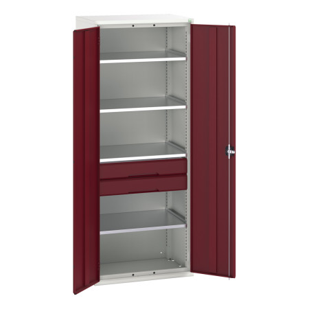 16926455 - VERSO Armoire Polyvalente - Avec 4 Tablettes, 2 Tiroirs - LxPxH 800x550x2000mm - Rouge Pourpre RAL 3004 16926455 - VERSO Armoire Polyvalente - Avec 4 Tablettes, 2 Tiroirs - LxPxH 800x550x2000mm - Rouge Pourpre RAL 3004