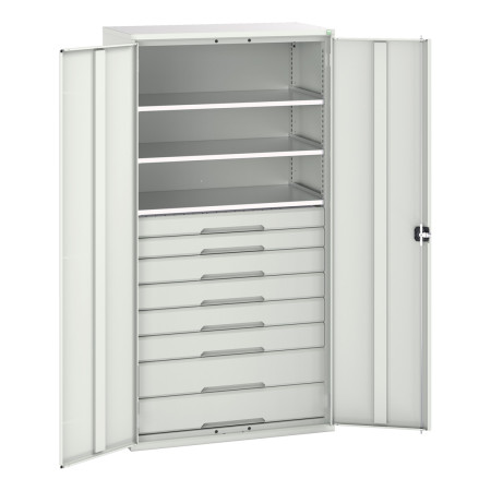 16926577 - VERSO Armoire Polyvalente - Avec 3 Tablettes, 8 Tiroirs - LxPxH 1050x550x2000mm - Gris Clair RAL 7035 16926577 - VERSO Armoire Polyvalente - Avec 3 Tablettes, 8 Tiroirs - LxPxH 1050x550x2000mm - Gris Clair RAL 7035