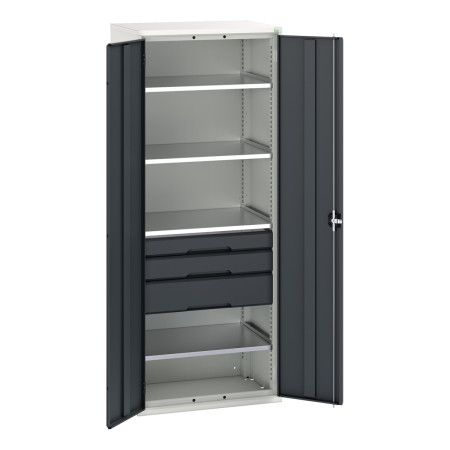 16926456 - VERSO Armoire Polyvalente - Avec 4 Tablettes, 3 Tiroirs - LxPxH 800x550x2000mm - Gris Anthracite RAL 7016 16926456 - VERSO Armoire Polyvalente - Avec 4 Tablettes, 3 Tiroirs - LxPxH 800x550x2000mm - Gris Anthracite RAL 7016