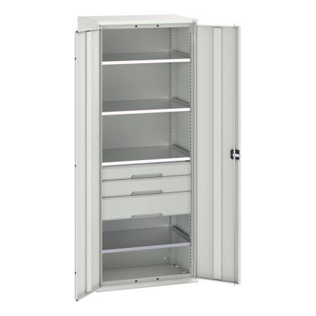 16926456 - VERSO Armoire Polyvalente - Avec 4 Tablettes, 3 Tiroirs - LxPxH 800x550x2000mm - Gris Clair RAL 7035 16926456 - VERSO Armoire Polyvalente - Avec 4 Tablettes, 3 Tiroirs - LxPxH 800x550x2000mm - Gris Clair RAL 7035