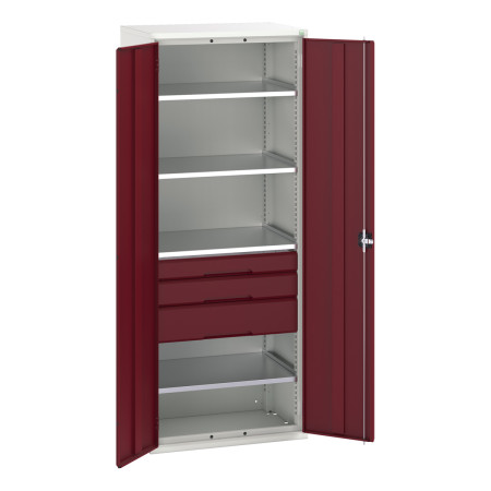 16926456 - VERSO Armoire Polyvalente - Avec 4 Tablettes, 3 Tiroirs - LxPxH 800x550x2000mm - Rouge Pourpre RAL 3004 16926456 - VERSO Armoire Polyvalente - Avec 4 Tablettes, 3 Tiroirs - LxPxH 800x550x2000mm - Rouge Pourpre RAL 3004