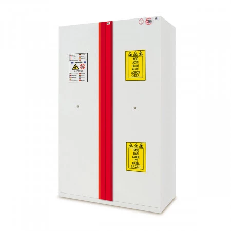 Armoire pour produits chimiques 90 minutes, compartiments inflammables, acides, bases, 7 étagères, 1 bac de rétention, 1 caillebotis. Armoire pour produits chimiques 90 minutes, compartiments inflammables, acides, bases, 7 étagères, 1 bac de rétention, 1 caillebotis.