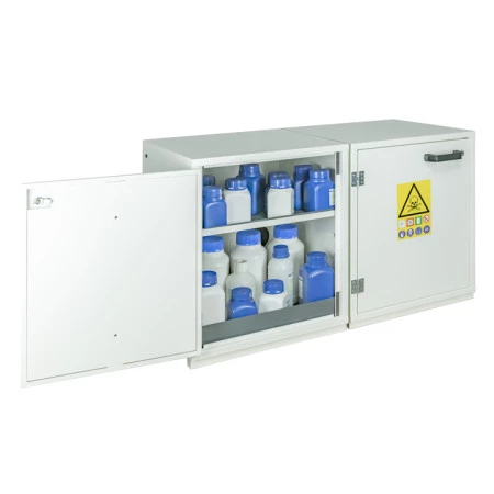 Armoire sous-paillasse 2 portes pour bases et toxiques, 2 compartiments. Armoire sous-paillasse 2 portes pour bases et toxiques, 2 compartiments.