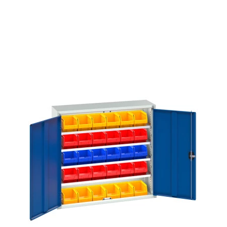 16926500 - VERSO Armoire à Bacs - Avec 4 Tablettes, 30 Bacs - LxPxH 1050x350x1000mm - Bleu Gentiane RAL 5010 16926500 - VERSO Armoire à Bacs - Avec 4 Tablettes, 30 Bacs - LxPxH 1050x350x1000mm - Bleu Gentiane RAL 5010