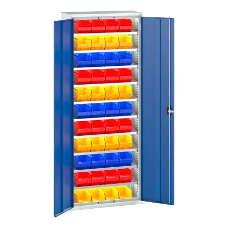 16926401 - VERSO Armoire à Bacs - Avec 10 Tablettes, 44 Bacs - LxPxH 800x350x2000mm - Bleu Gentiane RAL 5010 16926401 - VERSO Armoire à Bacs - Avec 10 Tablettes, 44 Bacs - LxPxH 800x350x2000mm - Bleu Gentiane RAL 5010