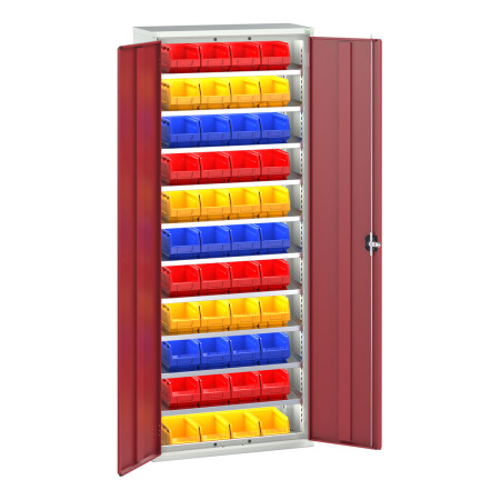 16926401 - VERSO Armoire à Bacs - Avec 10 Tablettes, 44 Bacs - LxPxH 800x350x2000mm - Rouge Pourpre RAL 3004 16926401 - VERSO Armoire à Bacs - Avec 10 Tablettes, 44 Bacs - LxPxH 800x350x2000mm - Rouge Pourpre RAL 3004