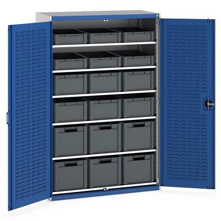 40022066 - Armoire à Portes battantes SMF-13620-25 - Portes à Bacs, 6 Tablettes, 18 Eurobox - LxPxH 1300x650x2000mm - Bleu Gentiane RAL 5010 40022066 - Armoire à Portes battantes SMF-13620-25 - Portes à Bacs, 6 Tablettes, 18 Eurobox - LxPxH 1300x650x2000mm - Bleu Gentiane RAL 5010