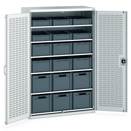 40022066 - Armoire à Portes battantes SMF-13620-25 - Portes à Bacs, 6 Tablettes, 18 Eurobox - LxPxH 1300x650x2000mm - Gris Clair RAL 7035 40022066 - Armoire à Portes battantes SMF-13620-25 - Portes à Bacs, 6 Tablettes, 18 Eurobox - LxPxH 1300x650x2000mm - Gris Clair RAL 7035