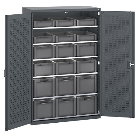 40022066 - Armoire à Portes battantes SMF-13620-25 - Portes à Bacs, 6 Tablettes, 18 Eurobox - LxPxH 1300x650x2000mm - Full Gris Anthracite RAL 7016 40022066 - Armoire à Portes battantes SMF-13620-25 - Portes à Bacs, 6 Tablettes, 18 Eurobox - LxPxH 1300x650x2000mm - Full Gris Anthracite RAL 7016