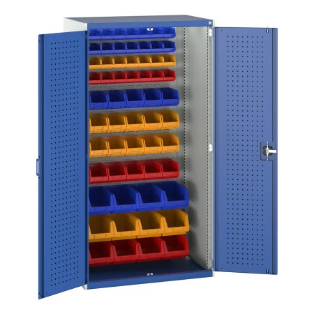 40021117 - Armoire CUBIO SMF-10620-118 - Avec Portes Perfo, Fond à Bacs, 60 Bacs - LxPxH 1050x650x2000mm - Bleu Gentiane RAL 5010 40021117 - Armoire CUBIO SMF-10620-118 - Avec Portes Perfo, Fond à Bacs, 60 Bacs - LxPxH 1050x650x2000mm - Bleu Gentiane RAL 5010