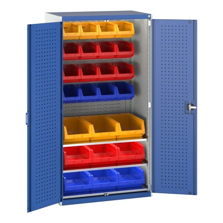 40021118 - Armoire CUBIO SMF-10620-119 - Portes Perfo, Fond Bacs, 3 Tablettes, 25 Bacs - LxPxH 1050x650x2000mm - Bleu Gentiane RAL 5010 40021118 - Armoire CUBIO SMF-10620-119 - Portes Perfo, Fond Bacs, 3 Tablettes, 25 Bacs - LxPxH 1050x650x2000mm - Bleu Gentiane RAL 5010