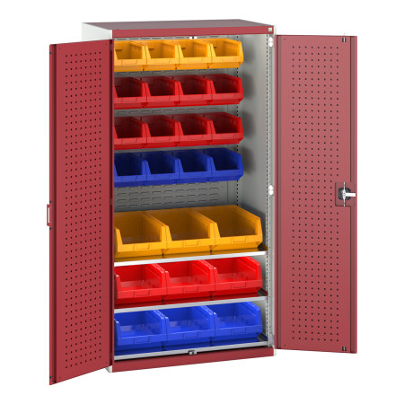 40021118 - Armoire CUBIO SMF-10620-119 - Portes Perfo, Fond Bacs, 3 Tablettes, 25 Bacs - LxPxH 1050x650x2000mm - Rouge Pourpre RAL 3004 40021118 - Armoire CUBIO SMF-10620-119 - Portes Perfo, Fond Bacs, 3 Tablettes, 25 Bacs - LxPxH 1050x650x2000mm - Rouge Pourpre RAL 3004