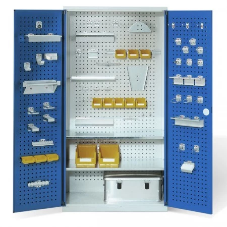 Armoire murale d'atelier – eurokraft basic: h x l x p 600 x 800 x 320 mm,  portes en tôle pleine, avec 2 tablettes + 2 tiroirs