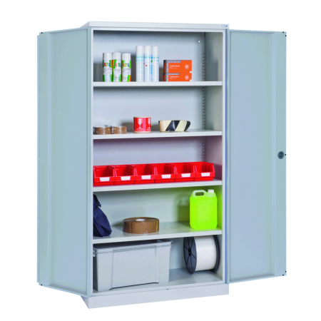 Armoire d'atelier à portes battantes - 2 portes - 4 étagères - LxPxH 1000x500-665x1950 mm - Caisson Gris Clair RAL 7035 - Façade Gris Clair RAL 7035 Armoire d'atelier à portes battantes - 2 portes - 4 étagères - LxPxH 1000x500-665x1950 mm - Caisson Gris Clair RAL 7035 - Façade Gris Clair RAL 7035