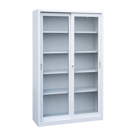 Armoire à portes vitrées coulissantes Corps en métal verre trempé 4 mm pour les portes. Armoire à portes vitrées coulissantes Corps en métal verre trempé 4 mm pour les portes.