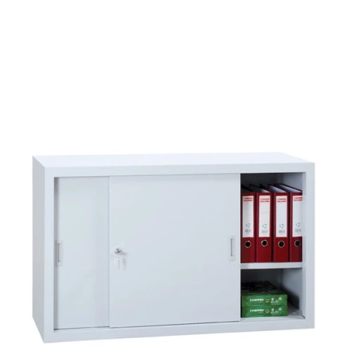 Armoire basse métallique à portes coulissantes