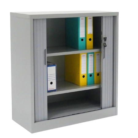 Armoire métallique à rideaux H 100 L 90 cm ouverte avec 2 tablettes Armoire métallique à rideaux H 100 L 90 cm ouverte avec 2 tablettes