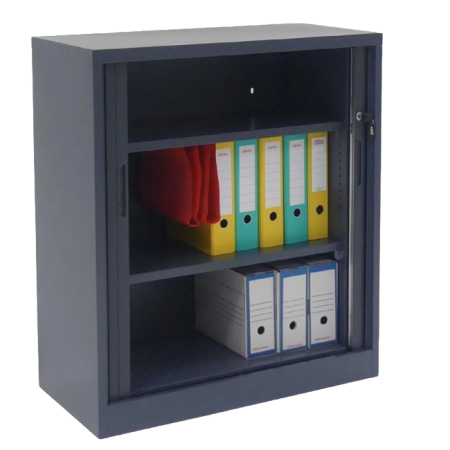 Intérieur armoire à rideaux métallique avec deux tablettes réglables Intérieur armoire à rideaux métallique avec deux tablettes réglables